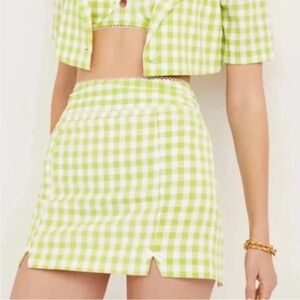 For Love and Lemons lime green gingham plaid mini skirt with bows NWT Med